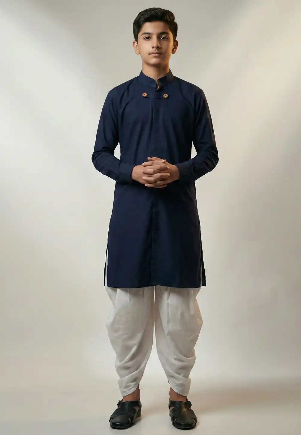 Navy Blue Cotton Kids Dhoti Kurta 325646