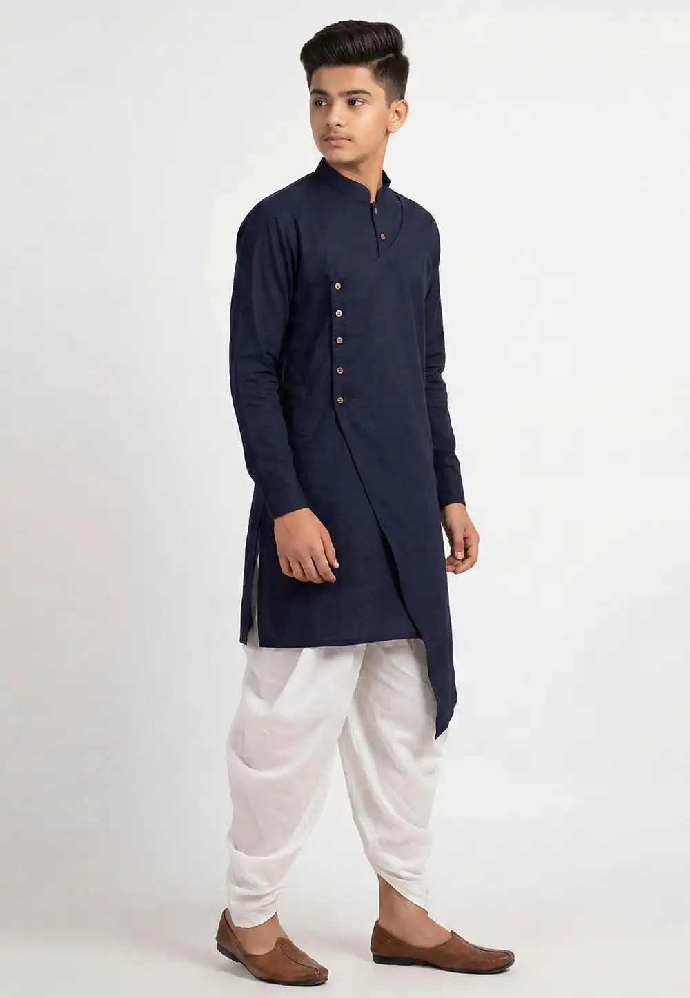 Navy Blue Cotton Kids Dhoti Kurta 325648