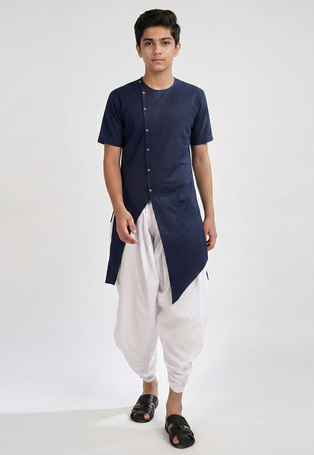 Navy Blue Cotton Kids Dhoti Kurta 325650