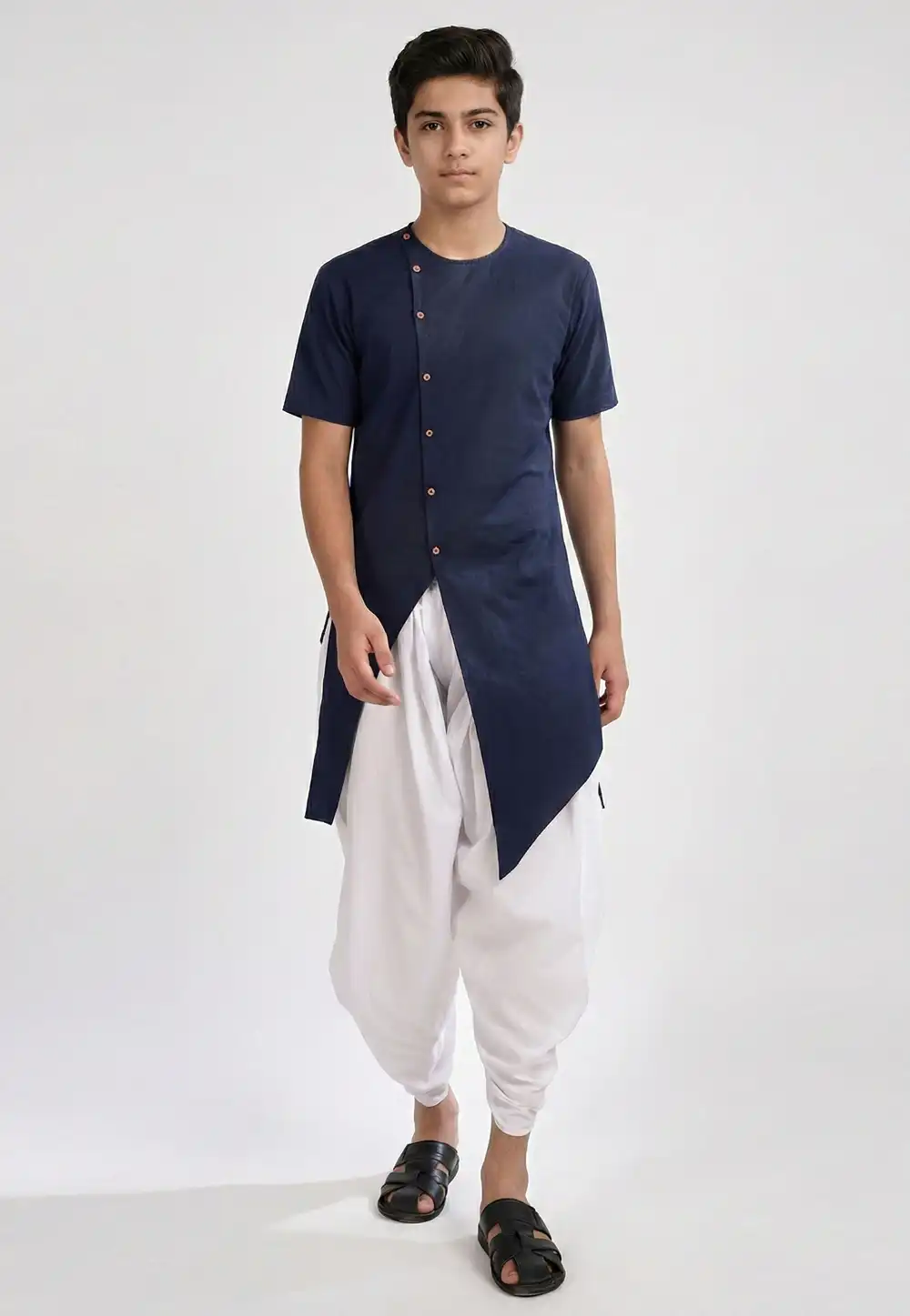 Navy Blue Cotton Kids Dhoti Kurta 325650