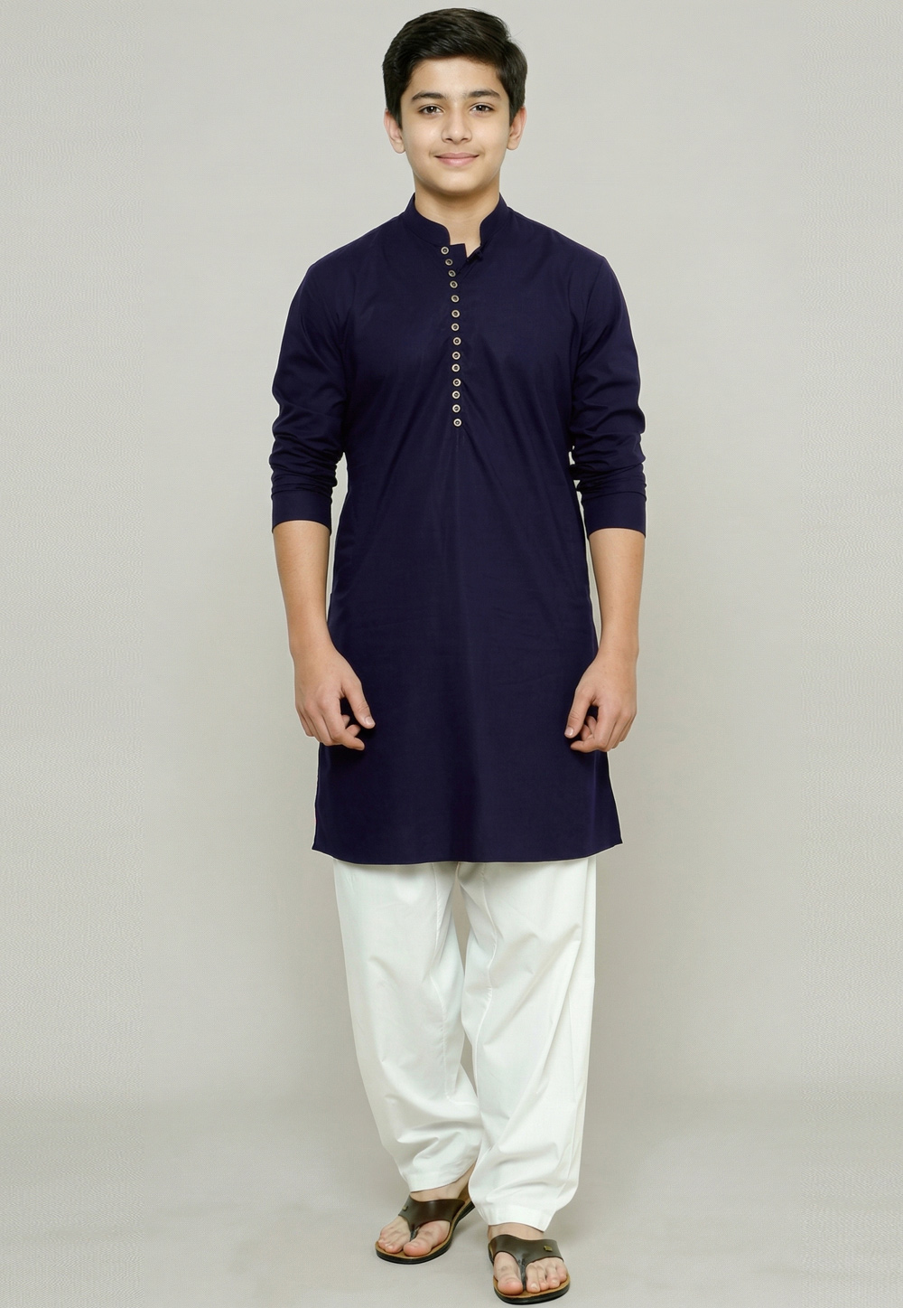 Navy Blue Cotton Kids Kurta Pajama 326643