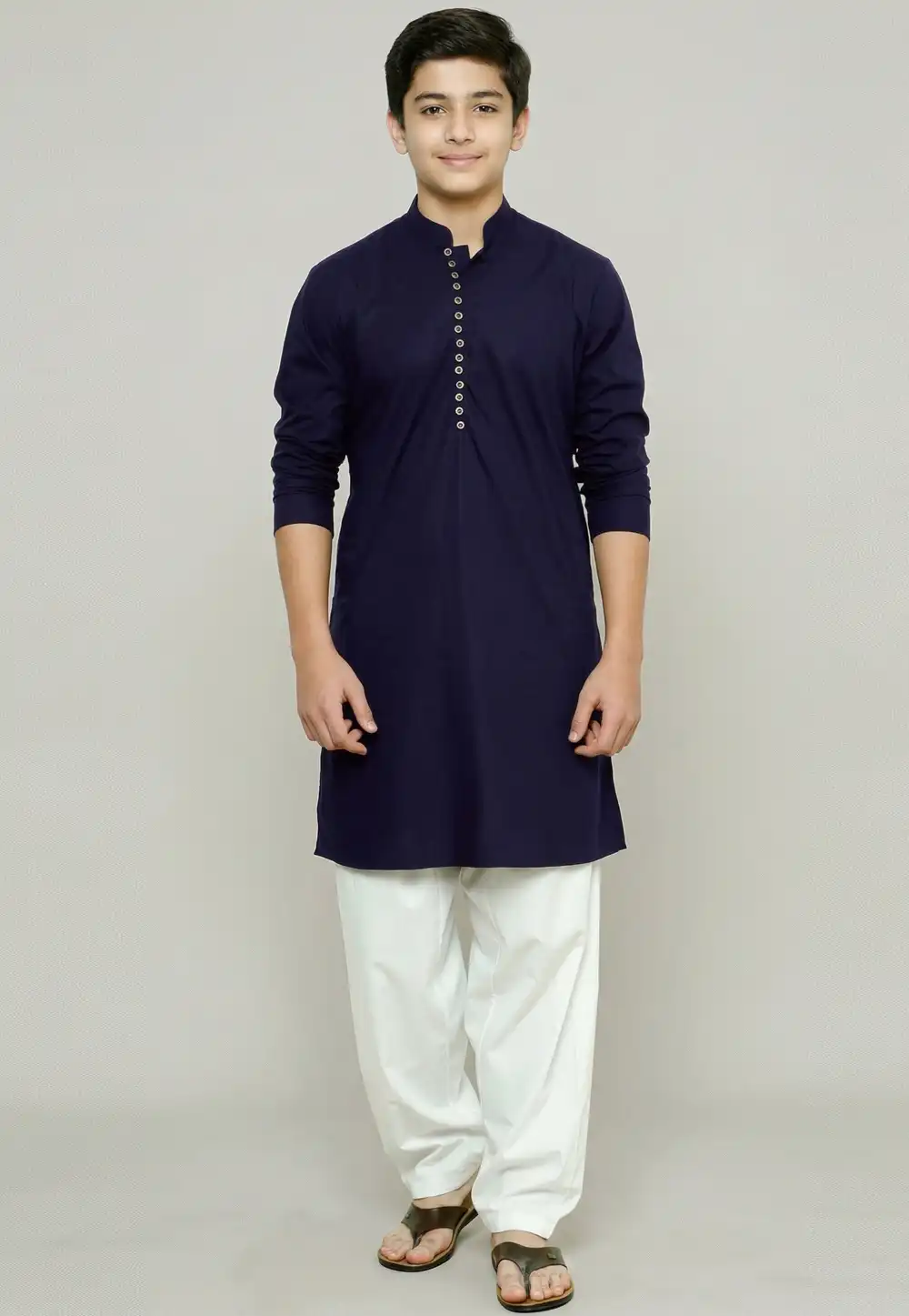 Navy Blue Cotton Kids Kurta Pajama 326643