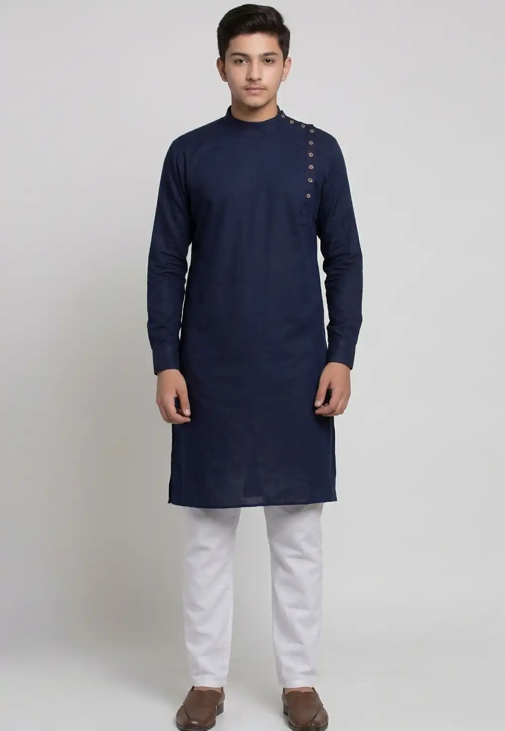 Navy Blue Cotton Kids Kurta Pajama 326646
