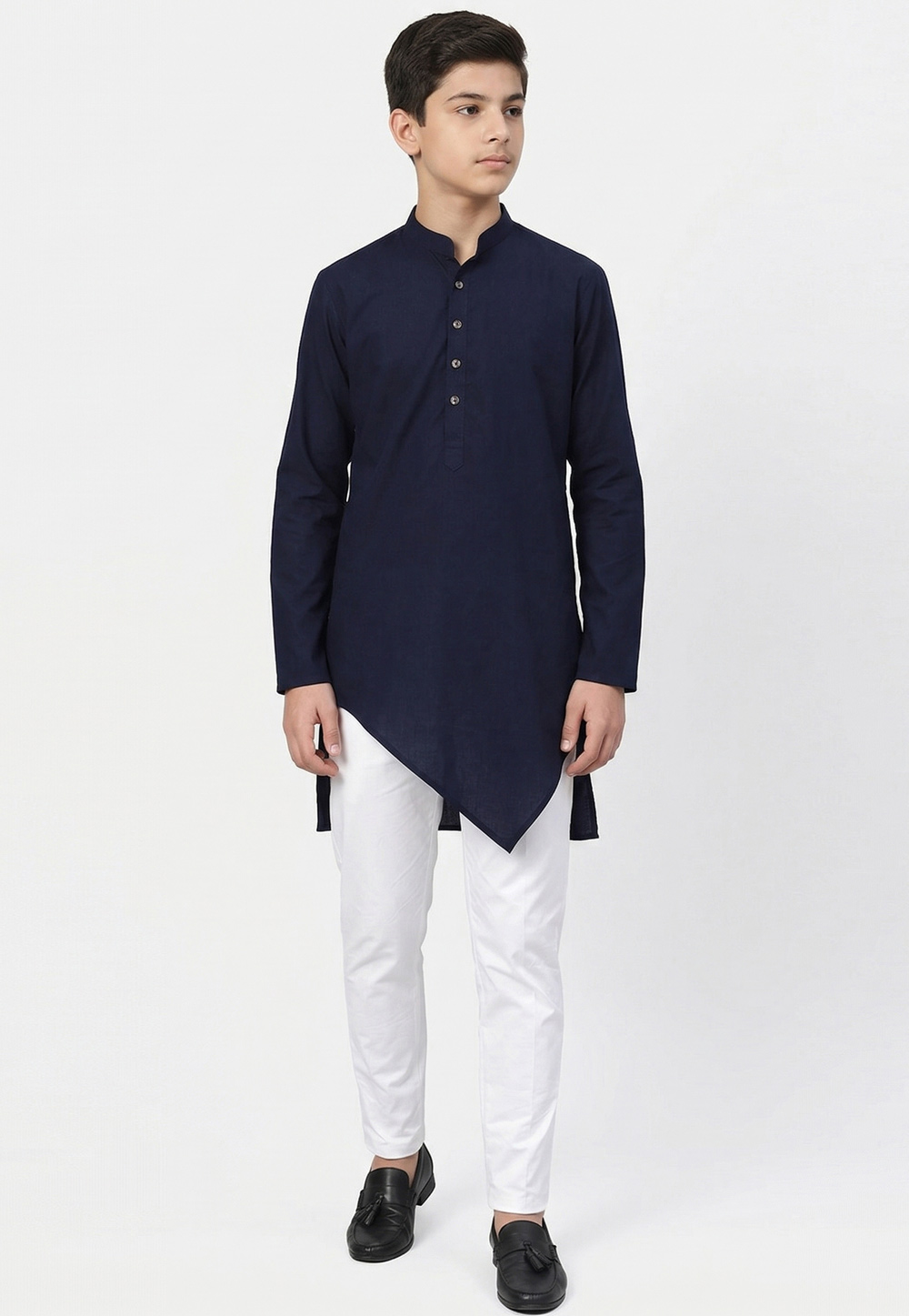 Navy Blue Cotton Kids Kurta Pajama 326649