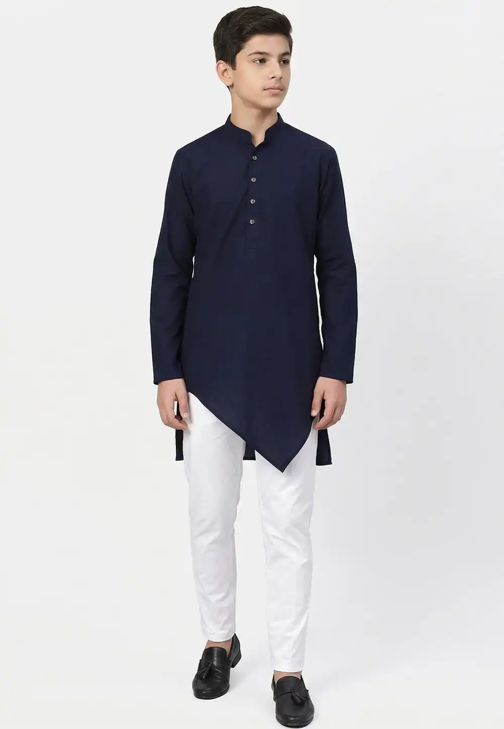Navy Blue Cotton Kids Kurta Pajama 326649