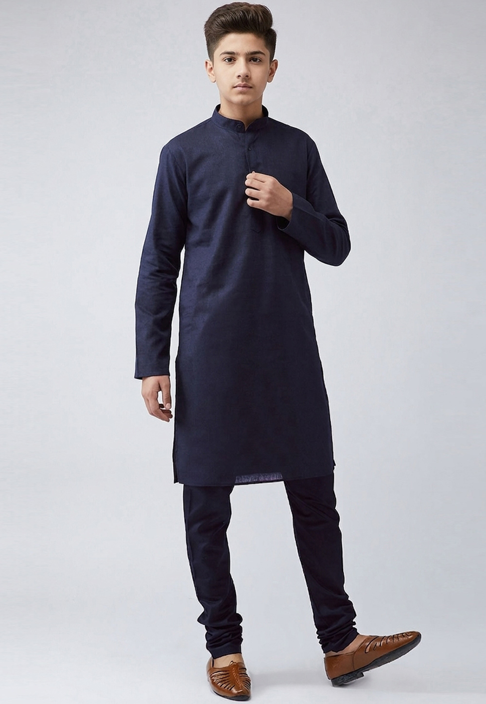 Navy Blue Cotton Kids Kurta Pajama 326658