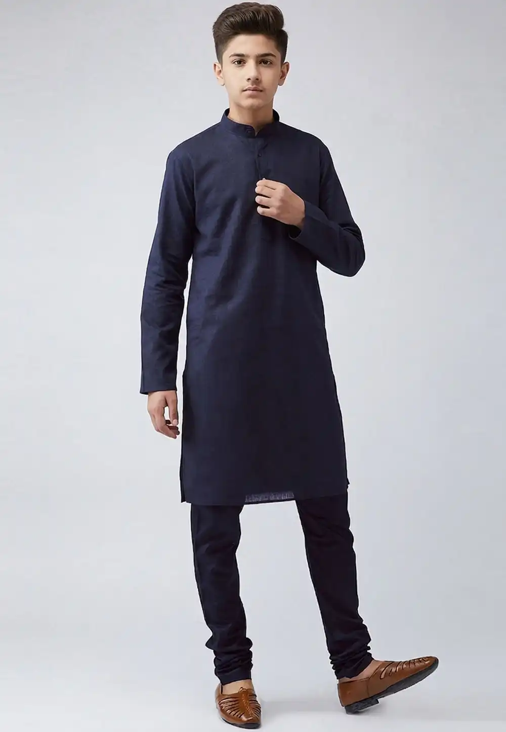 Navy Blue Cotton Kids Kurta Pajama 326658