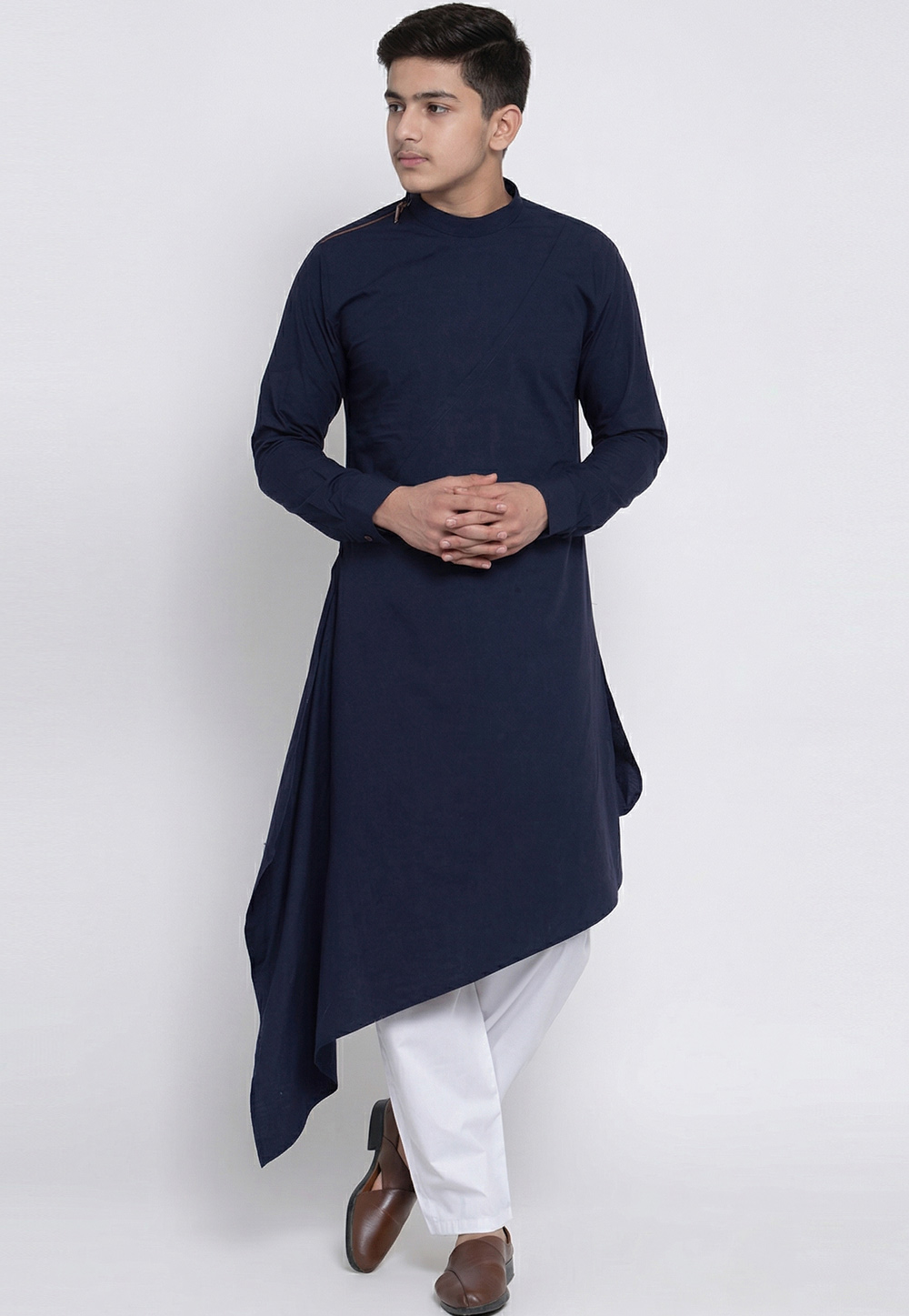 Navy Blue Cotton Kids Kurta Pajama 326664