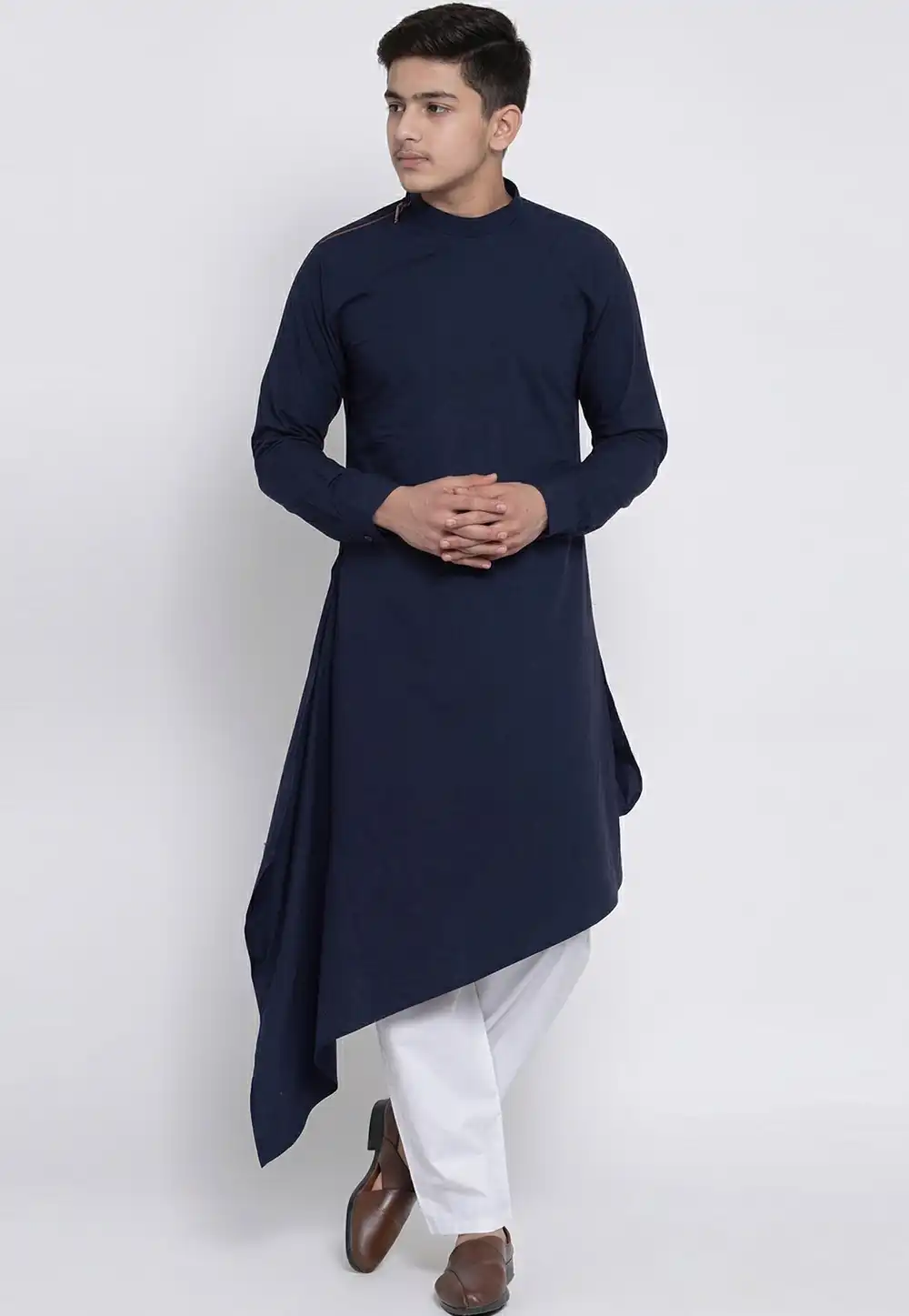 Navy Blue Cotton Kids Kurta Pajama 326664