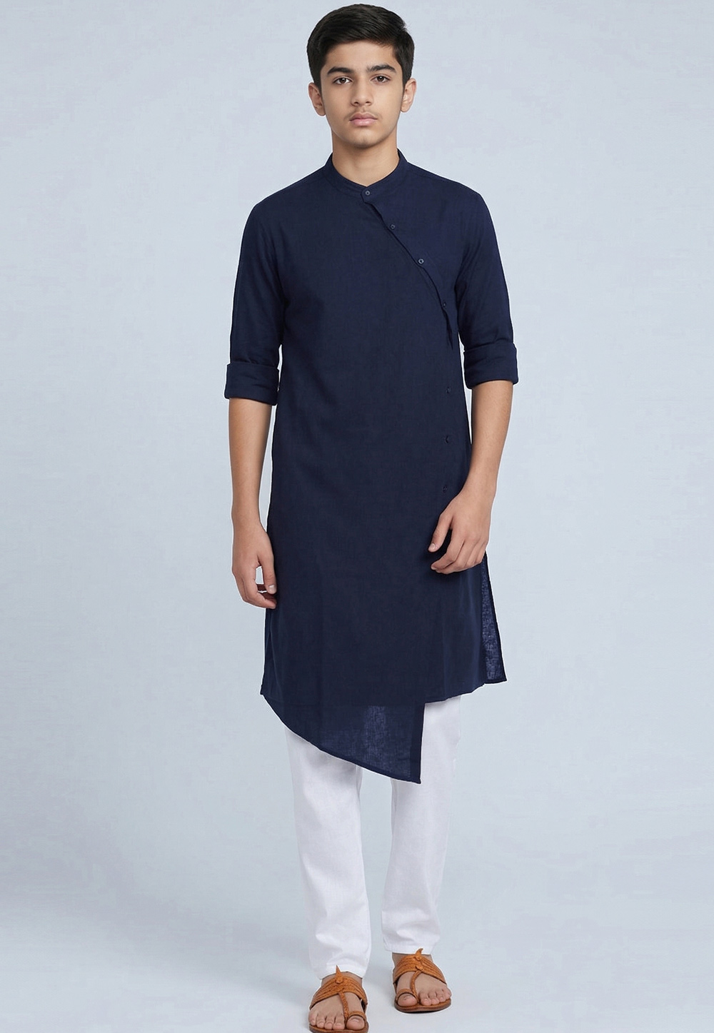 Navy Blue Cotton Kids Kurta Pajama 326666
