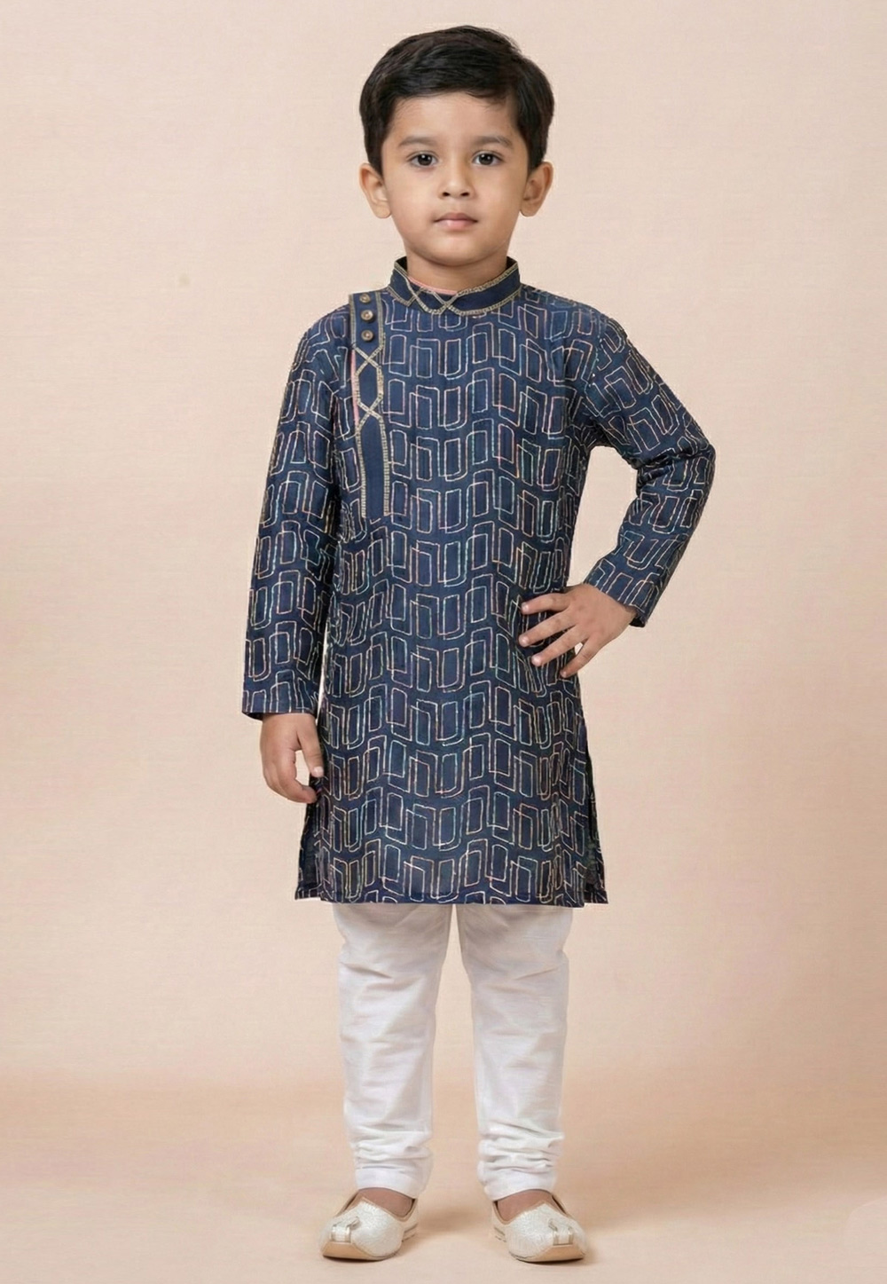 Navy Blue Cotton Kids Kurta Pajama 322827