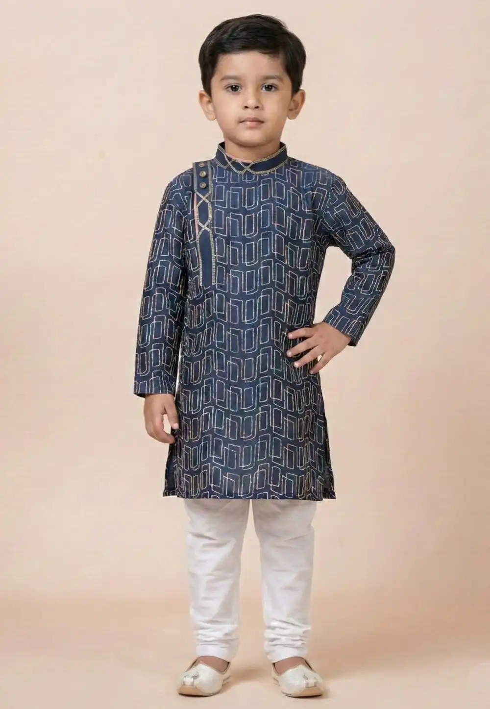 Navy Blue Cotton Kids Kurta Pajama 322827