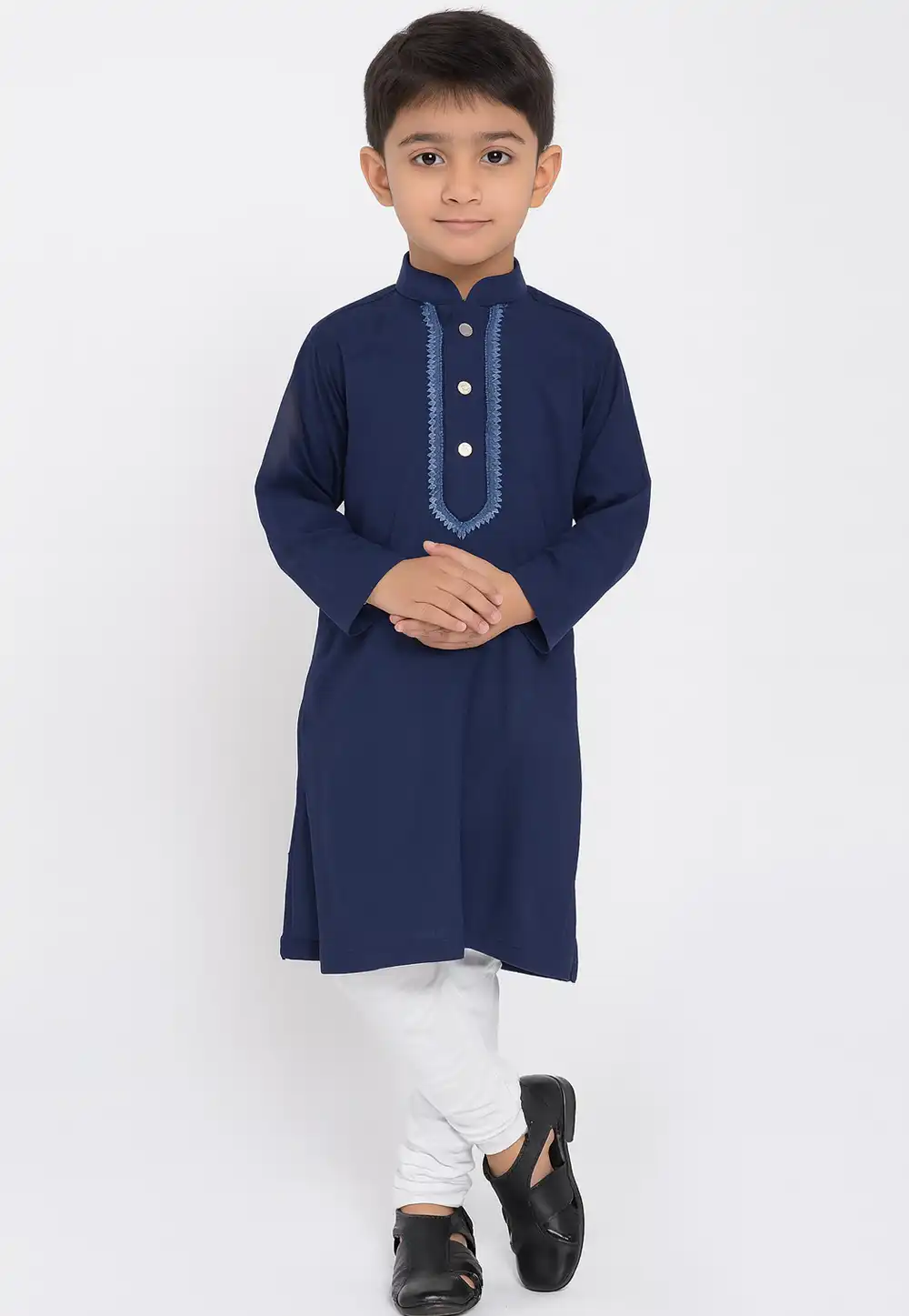 Navy Blue Cotton Kids Kurta Pajama 320821