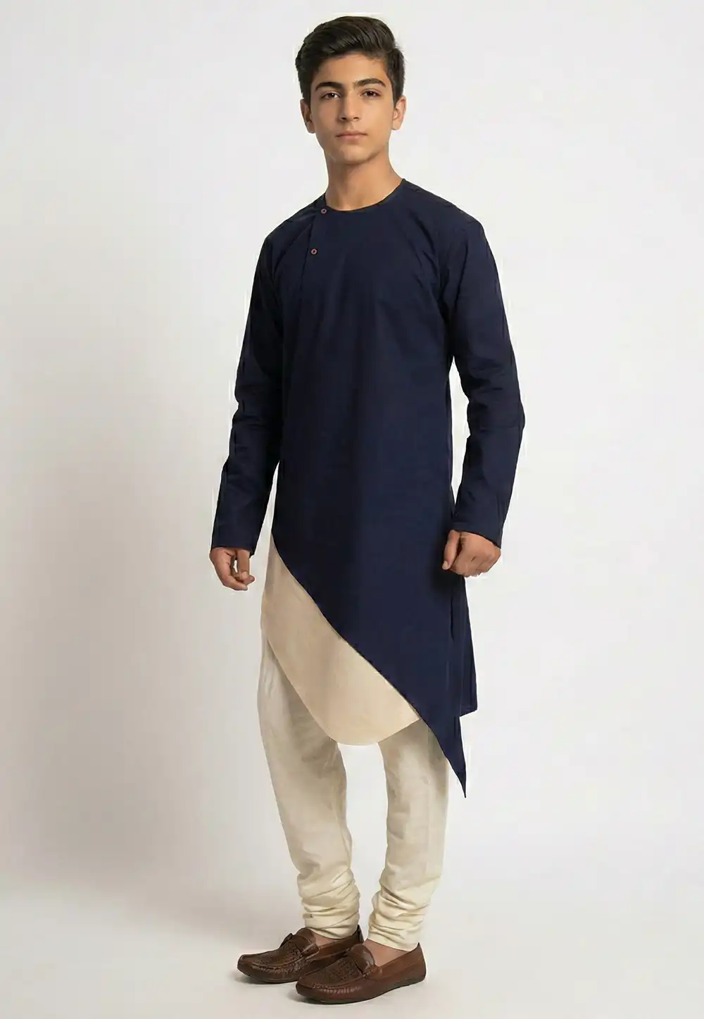 Navy Blue Cotton Kids Kurta Pajama 325631