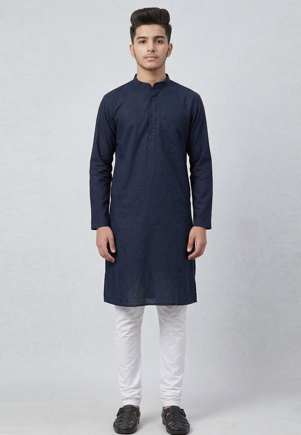 Navy Blue Cotton Kids Kurta Pajama 326631