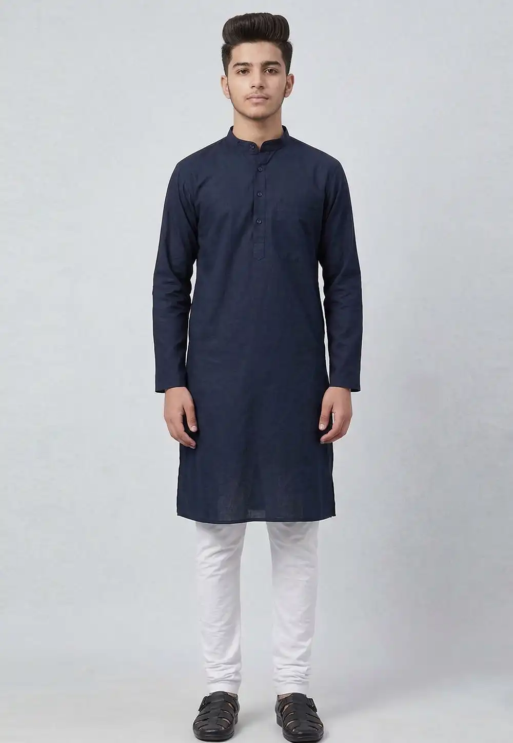 Navy Blue Cotton Kids Kurta Pajama 326631