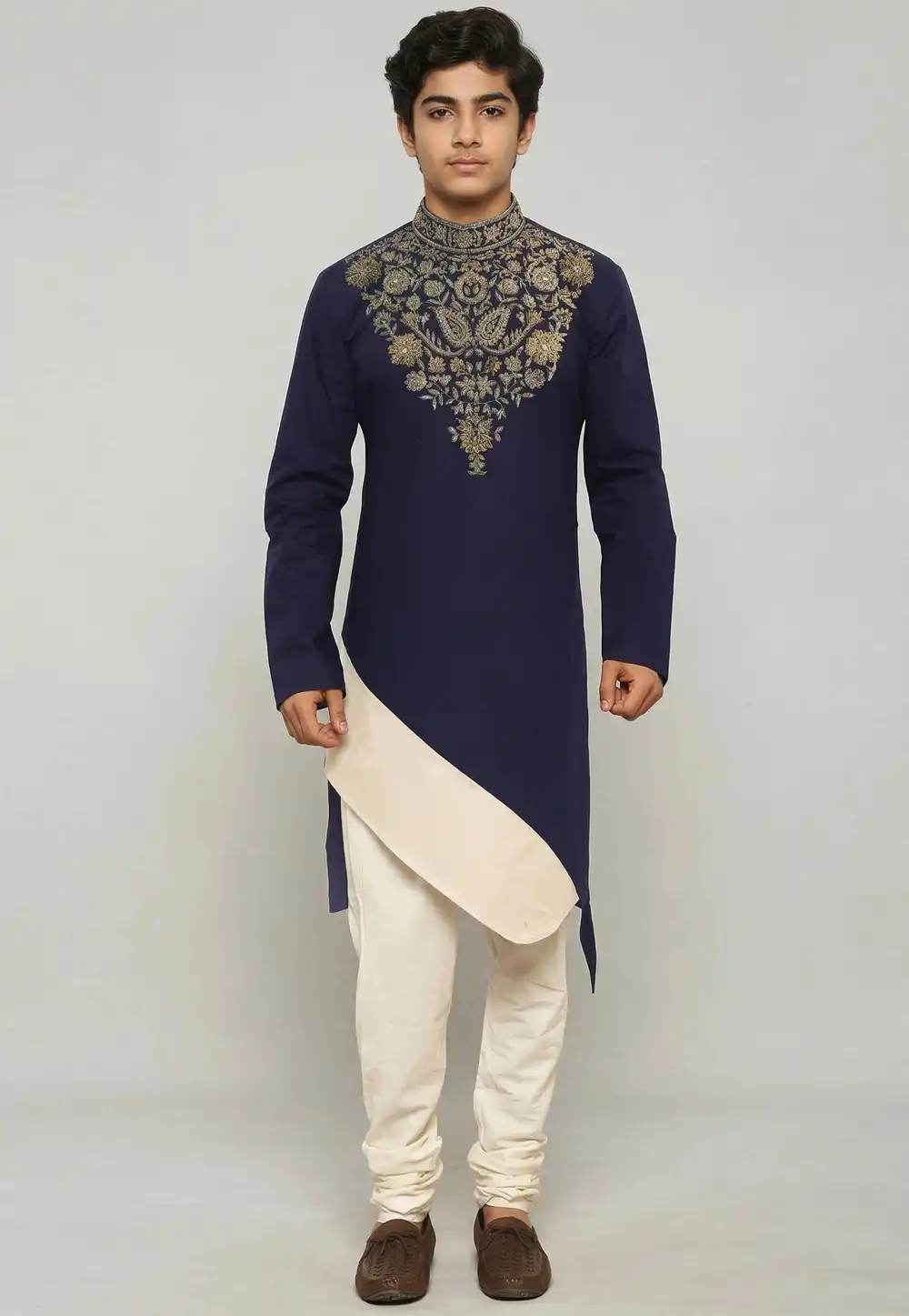 Navy Blue Cotton Kids Kurta Pajama 329320