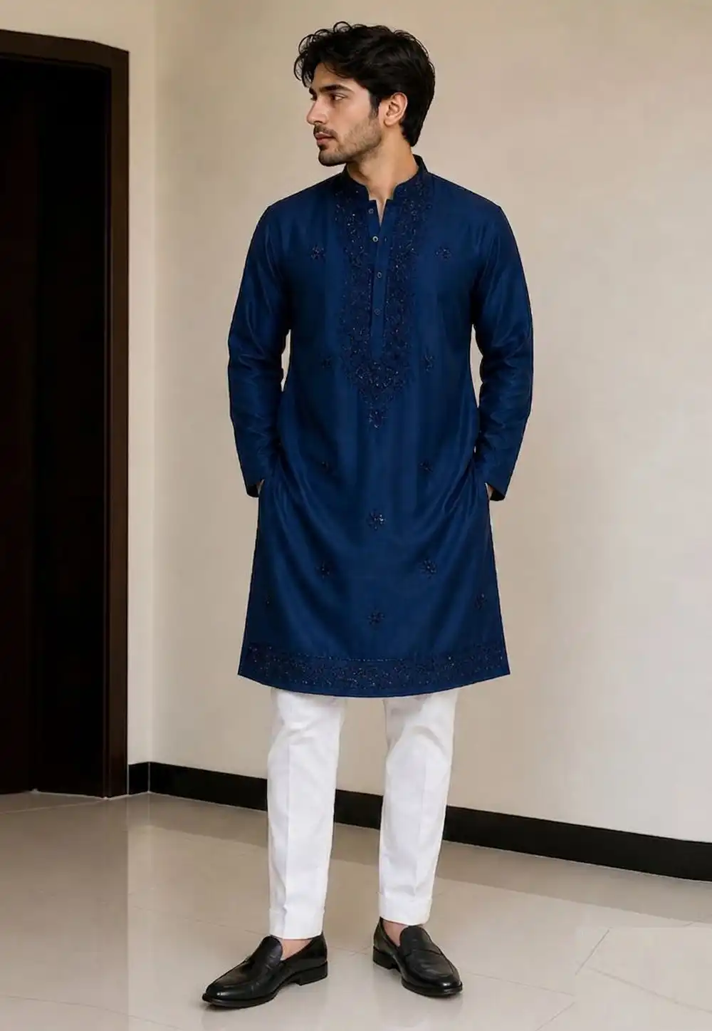 Navy Blue Cotton Kurta Pajama 328824