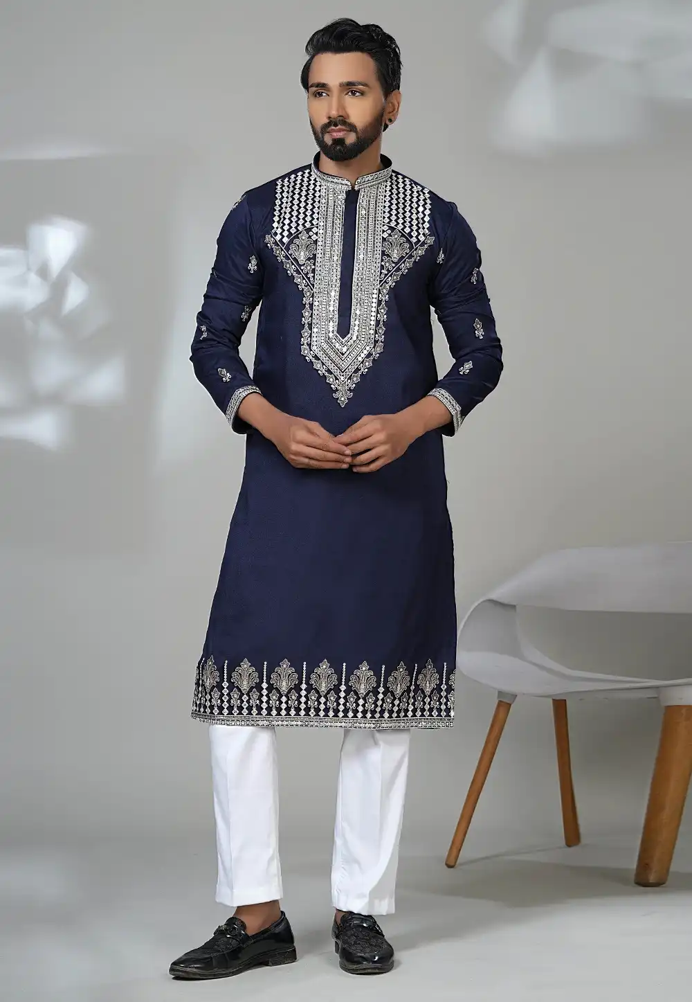 Navy Blue Cotton Kurta Pajama 315518