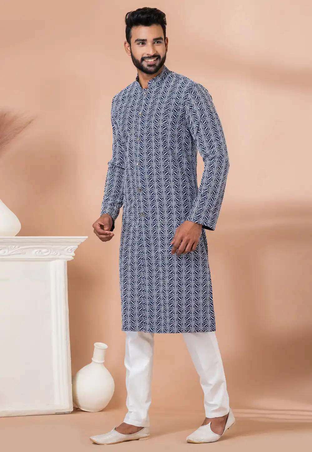 Navy Blue Cotton Kurta Pajama 283390