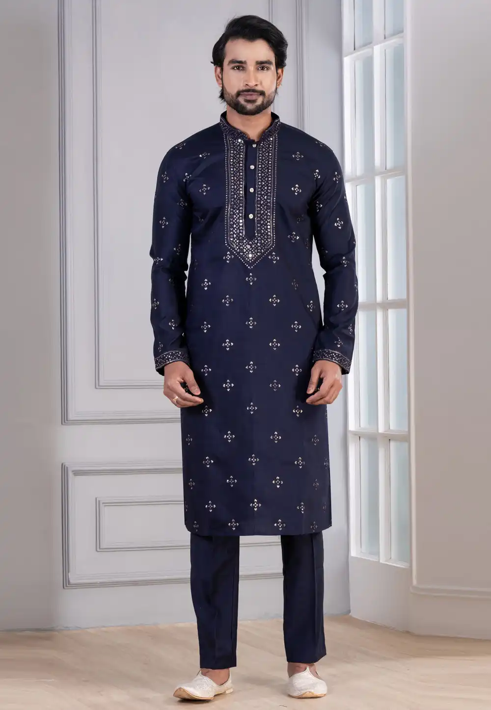 Navy Blue Cotton Kurta Pajama 314627
