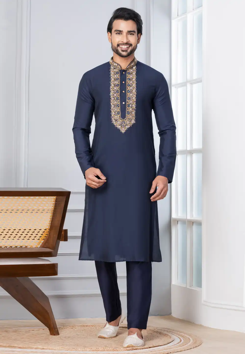 Navy Blue Cotton Kurta Pajama 315753