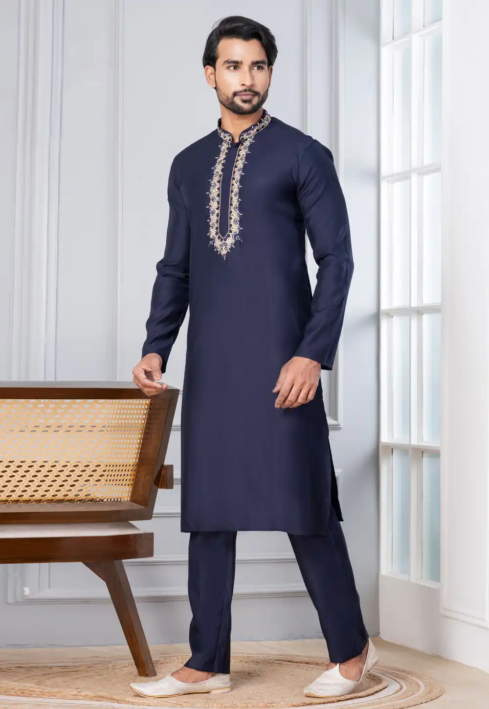 Navy Blue Cotton Kurta Pajama 315759