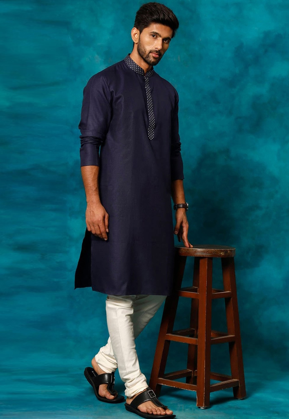 Navy Blue Cotton Kurta Pajama 309763