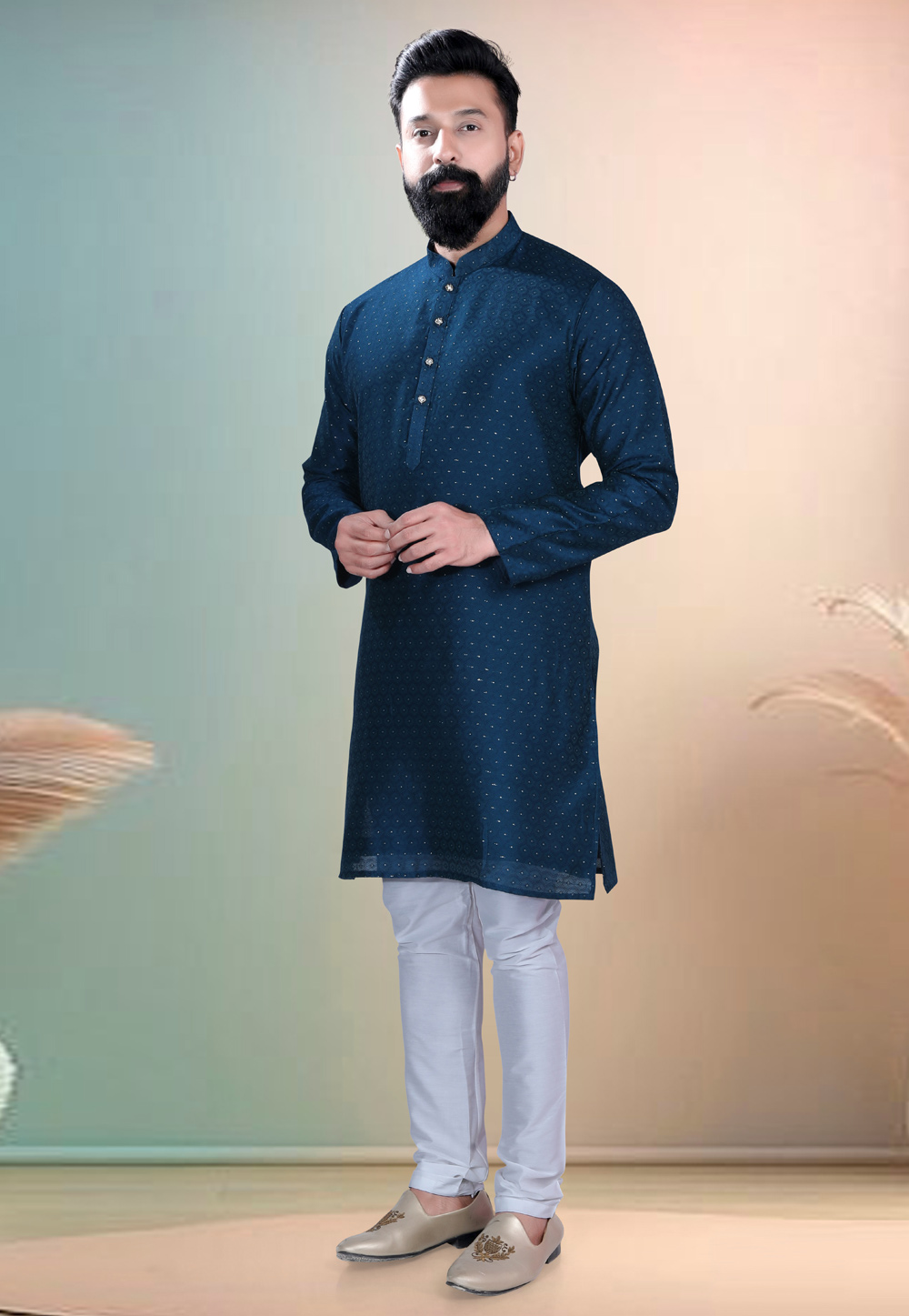 Navy Blue Cotton Kurta Pajama 318620