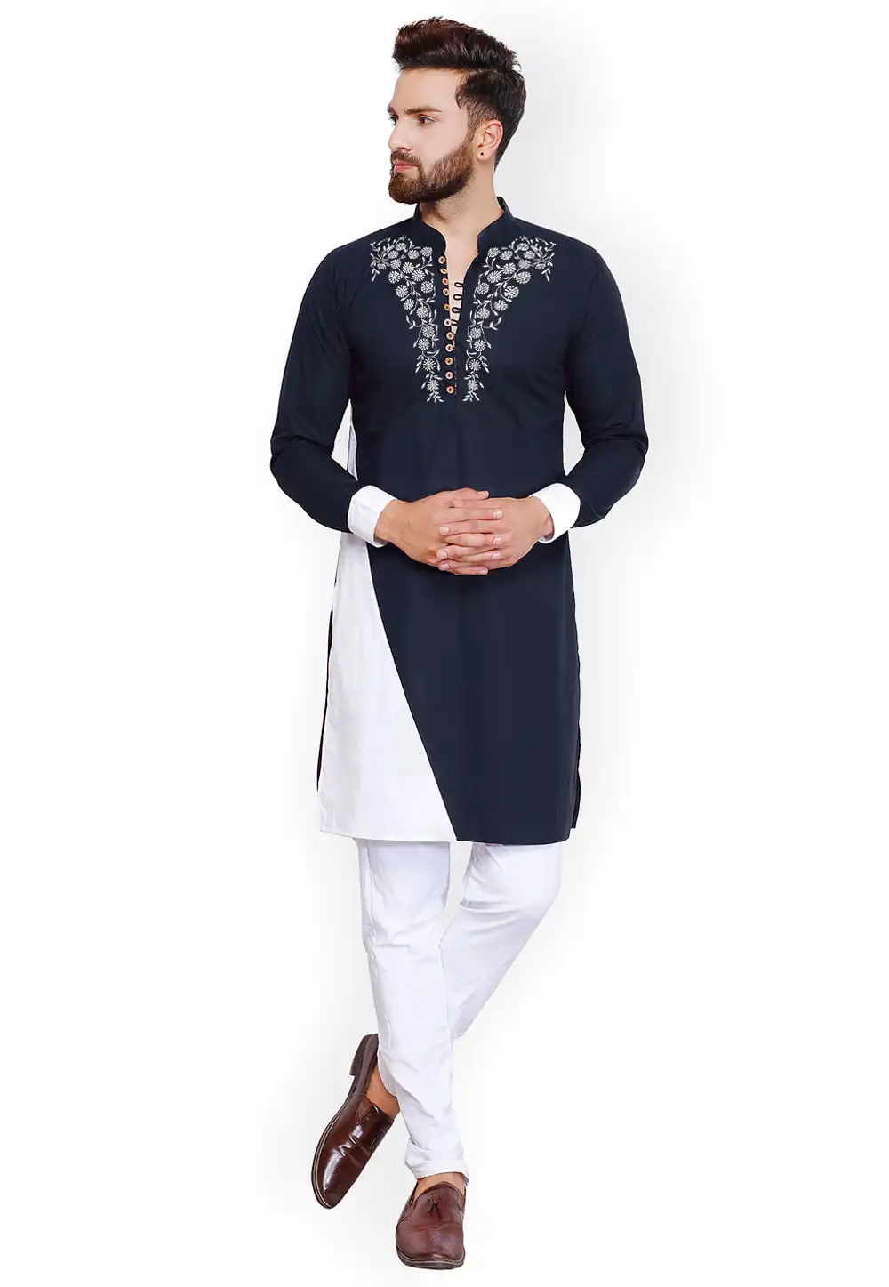 Navy Blue Cotton Kurta Pajama 282952