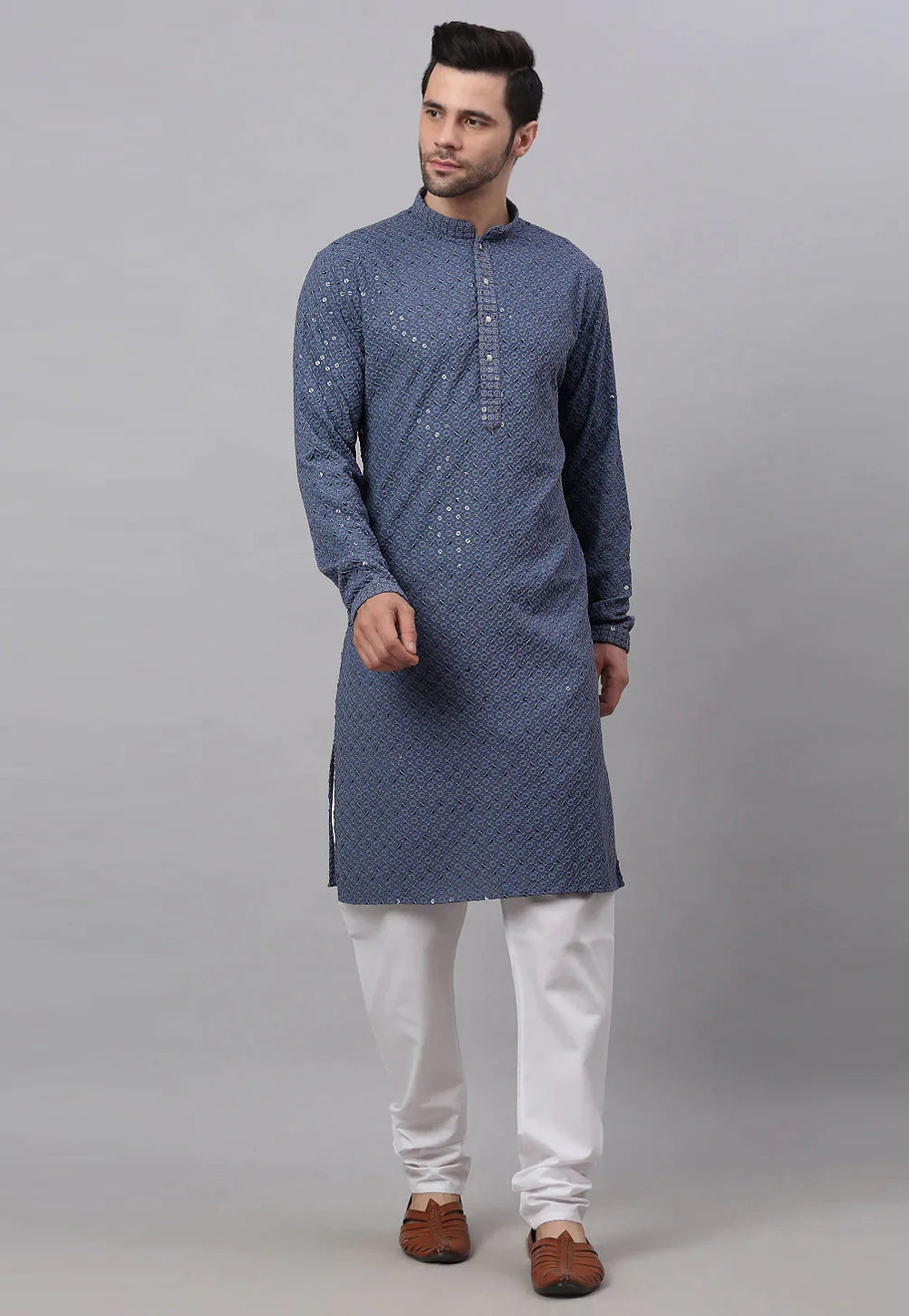 Navy Blue Cotton Kurta Pajama 281671
