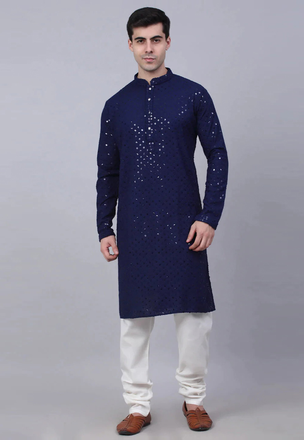 Navy Blue Cotton Kurta Pajama 281673