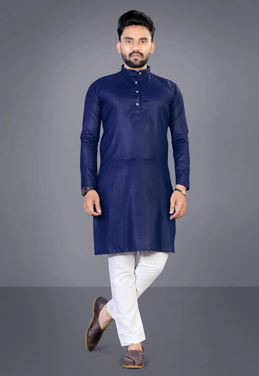 Navy Blue Cotton Kurta Pajama 312784