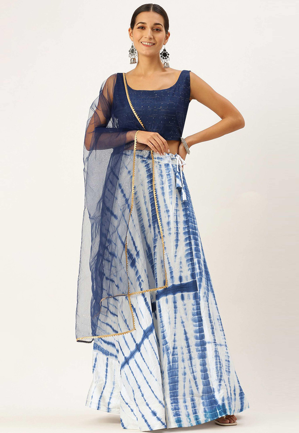 Navy Blue Cotton Lehenga Choli 312316