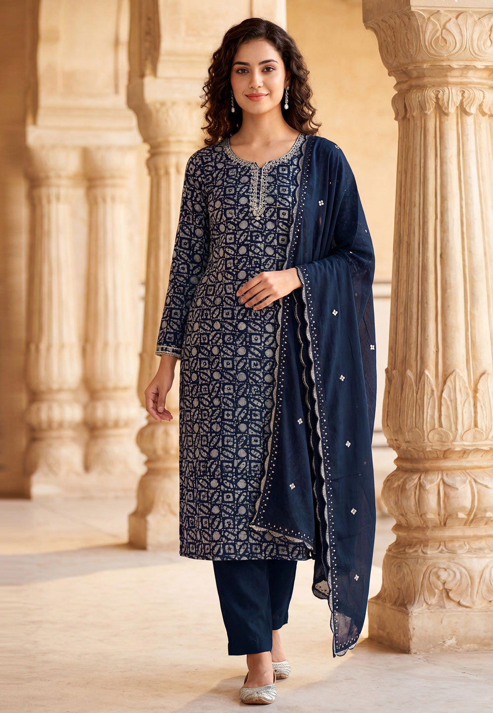 Navy Blue Cotton Pant Style Suit 323680