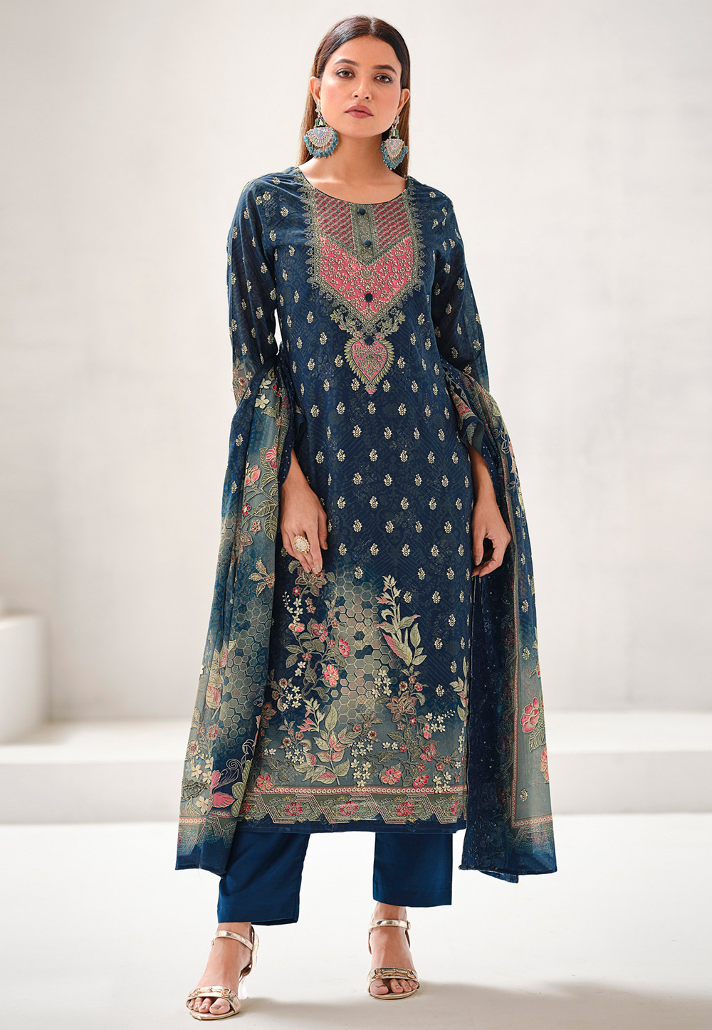Navy Blue Cotton Pant Style Suit 320357