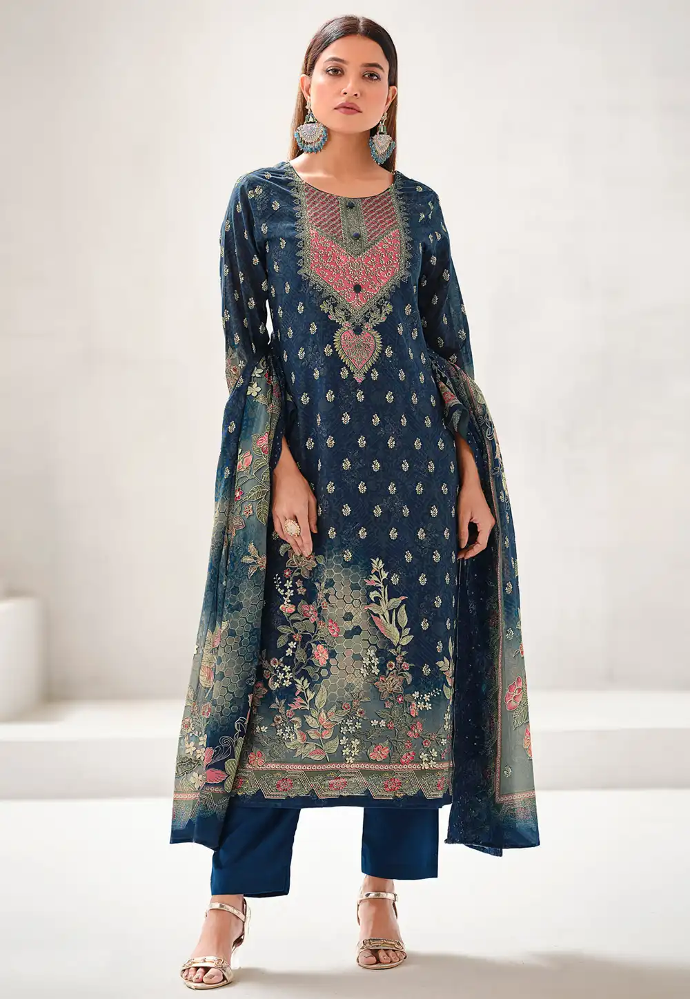 Navy Blue Cotton Pant Style Suit 320357