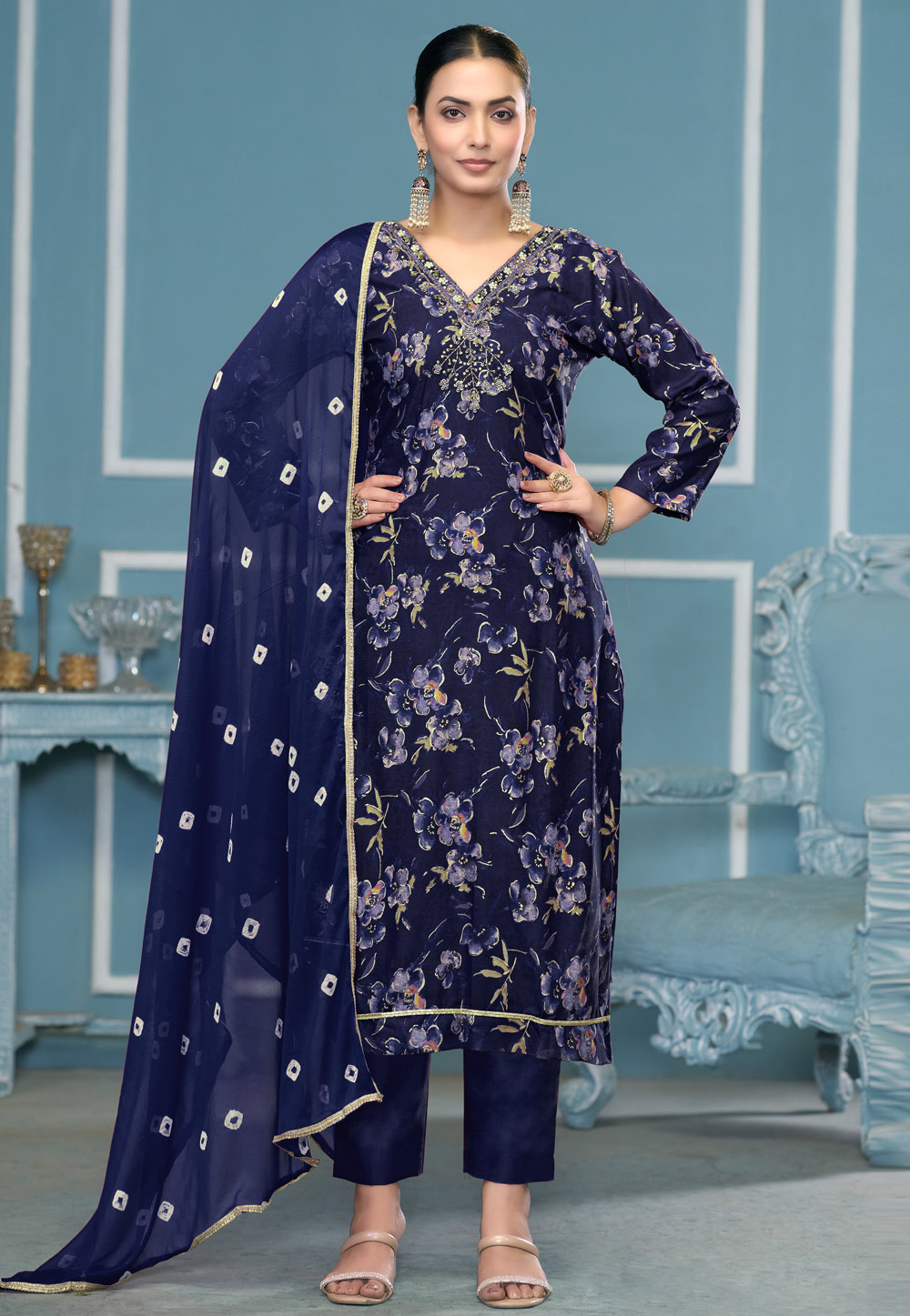 Navy Blue Cotton Pant Style Suit 307266
