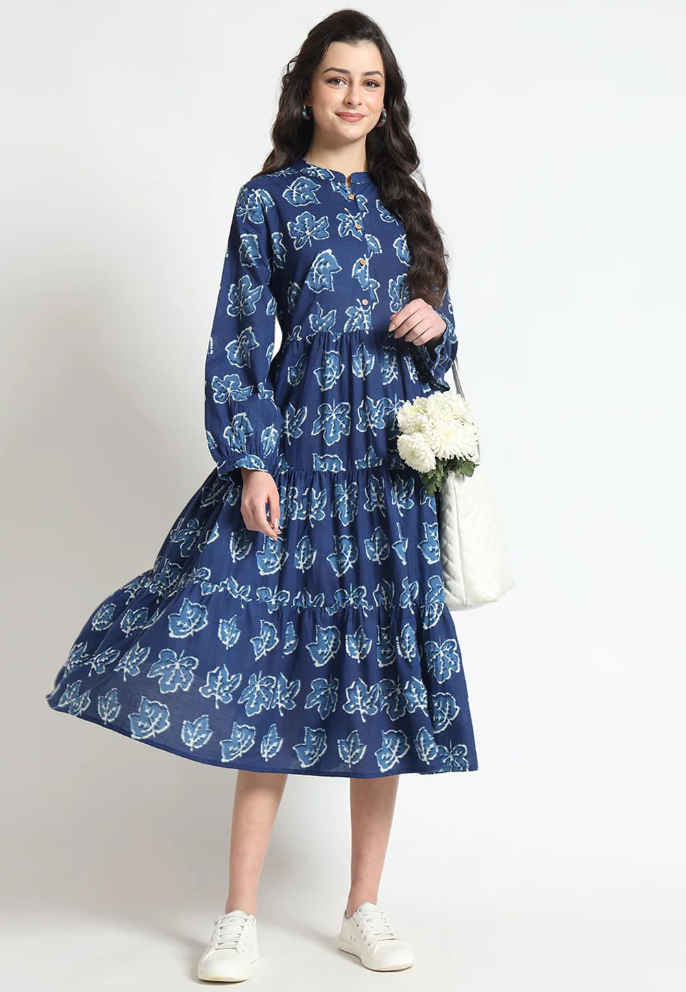 Navy Blue Cotton Printed Gown 318986