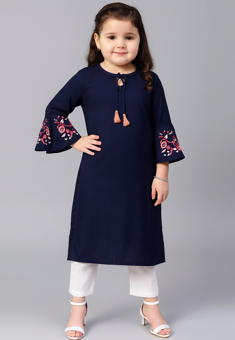 Navy Blue Cotton Rayon Kids Pant Style Suit 320594