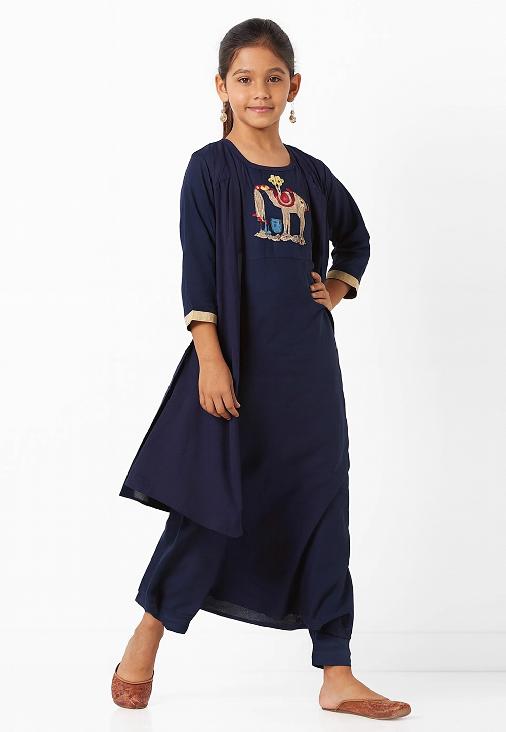 Navy Blue Cotton Rayon Kids Pant Style Suit 320597