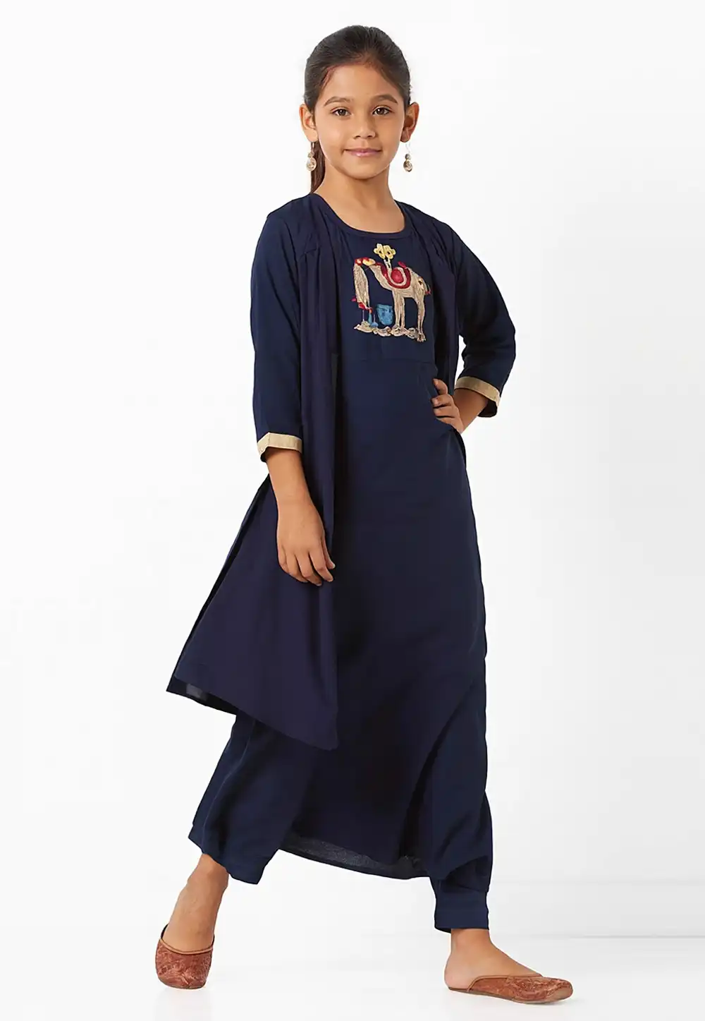 Navy Blue Cotton Rayon Kids Pant Style Suit 320597