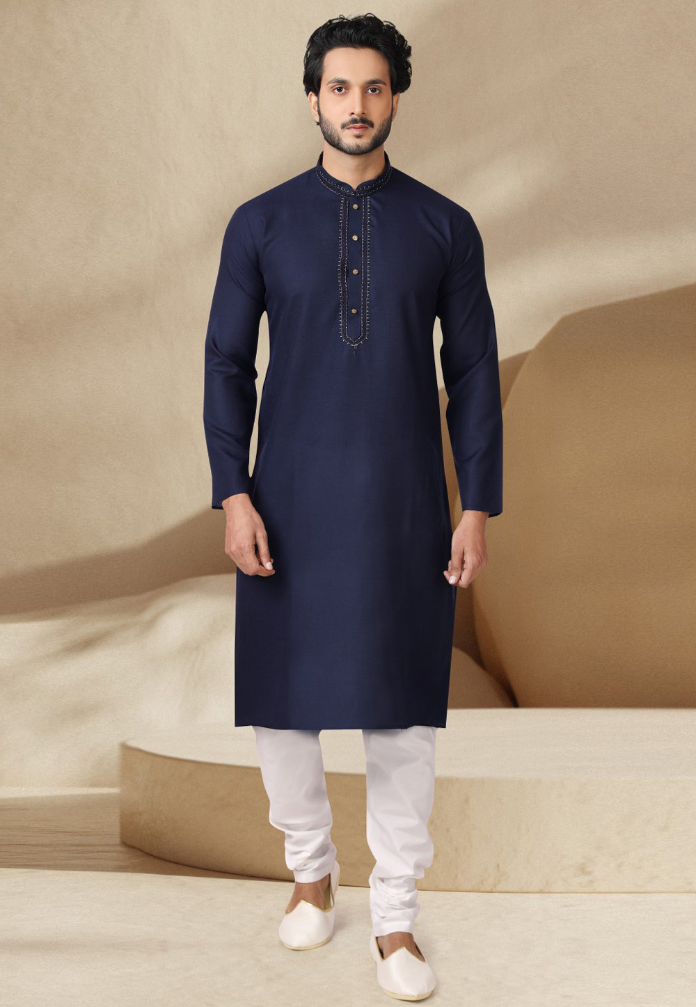 Navy Blue Cotton Rayon Kurta Pajama 282616