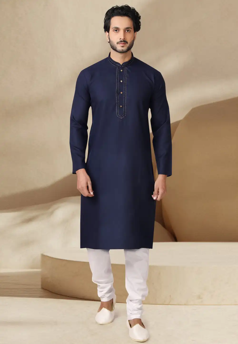 Navy Blue Cotton Rayon Kurta Pajama 282616