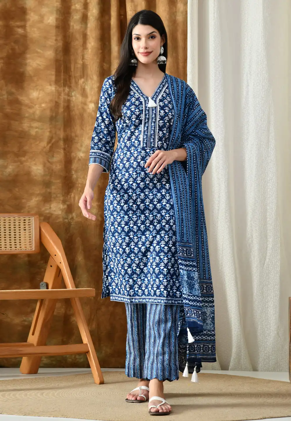 Navy Blue Cotton Readymade Pant Style Suit 321795