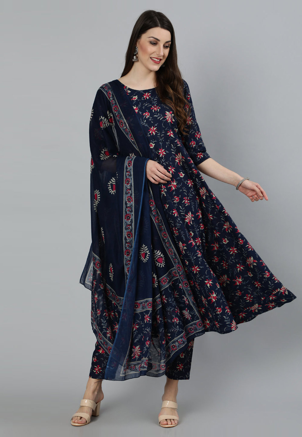 Navy Blue Cotton Readymade Pant Style Suit 282115