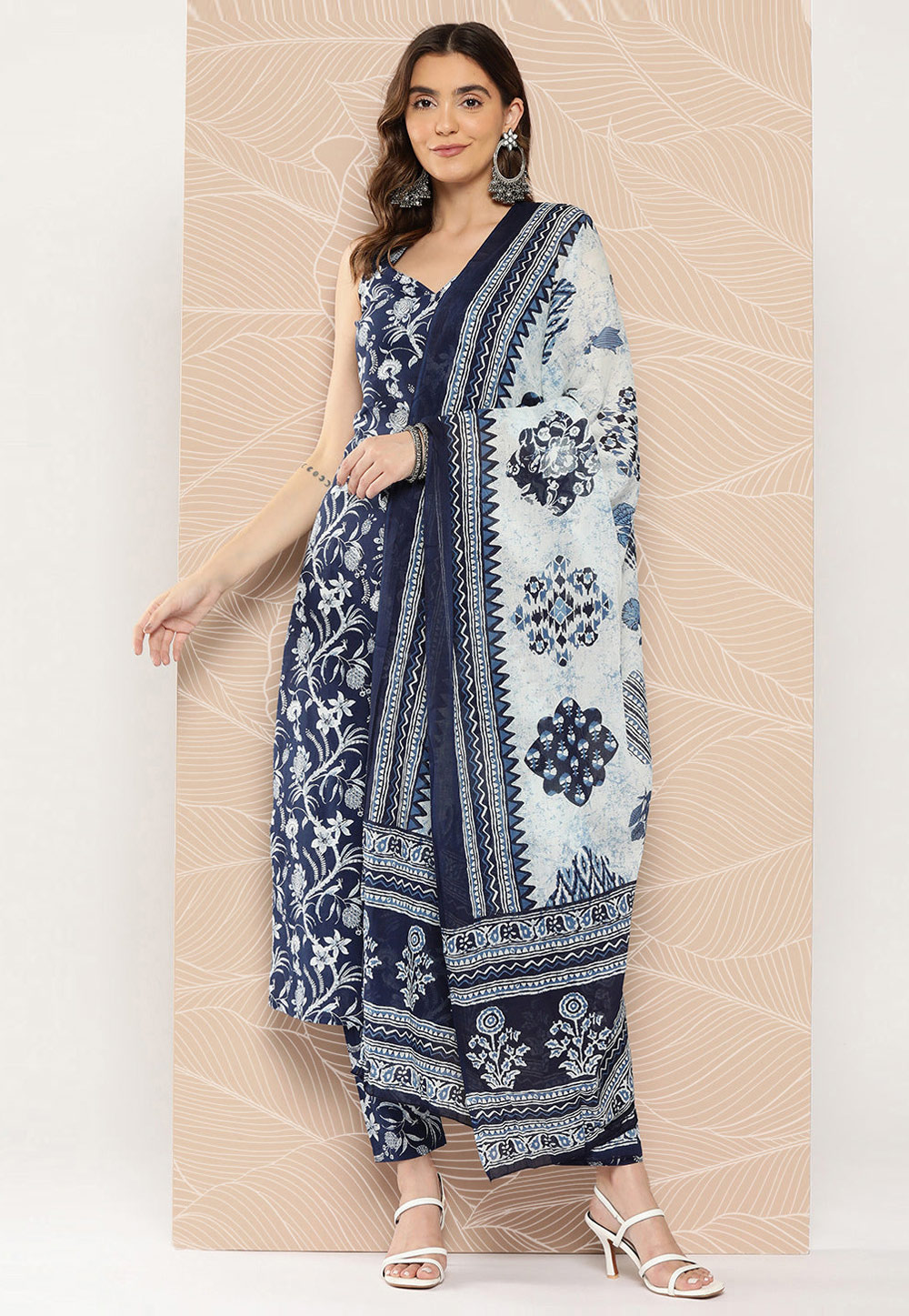 Navy Blue Cotton Readymade Pant Style Suit 282163