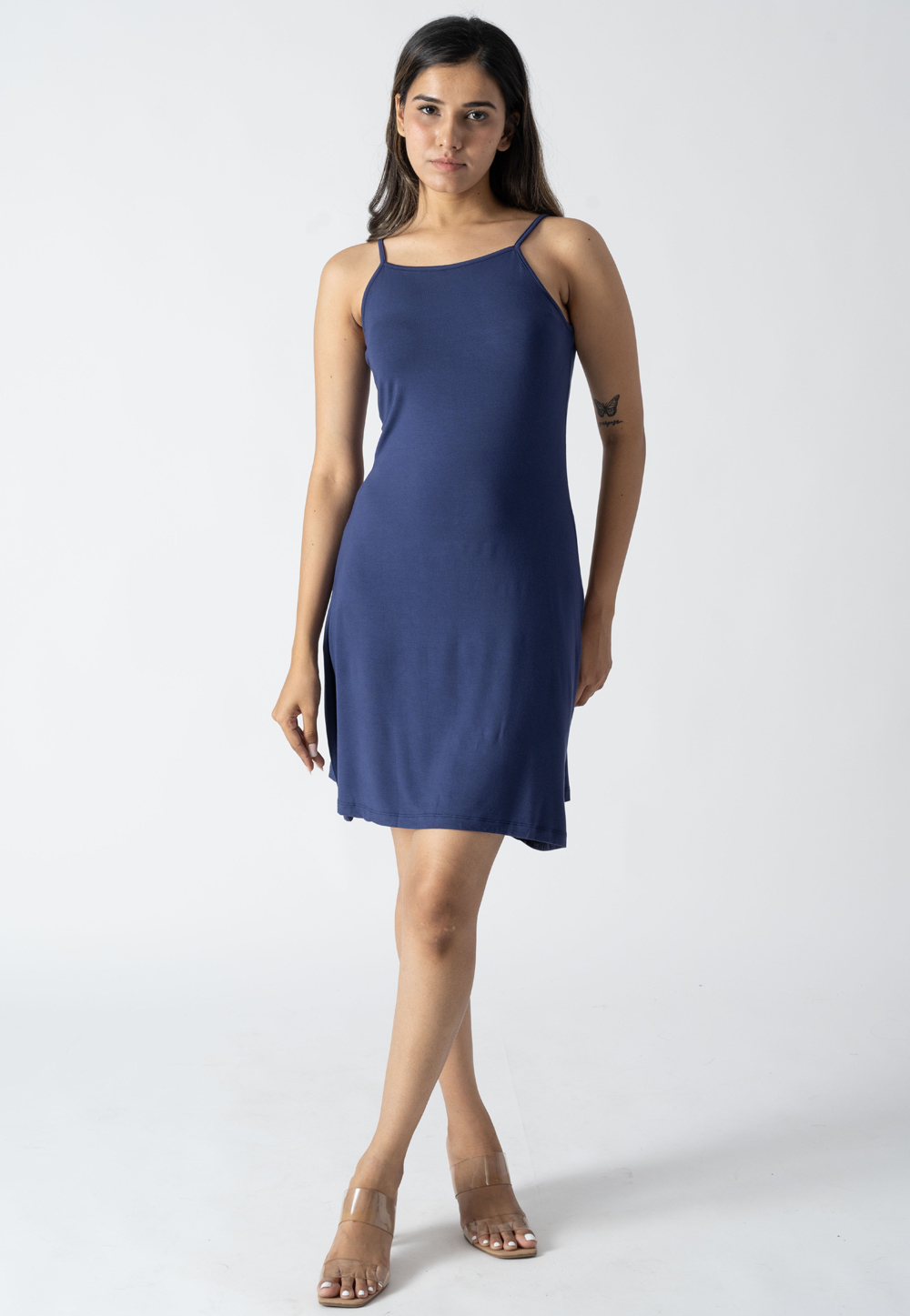 Navy Blue Cotton Skater Dress 313245