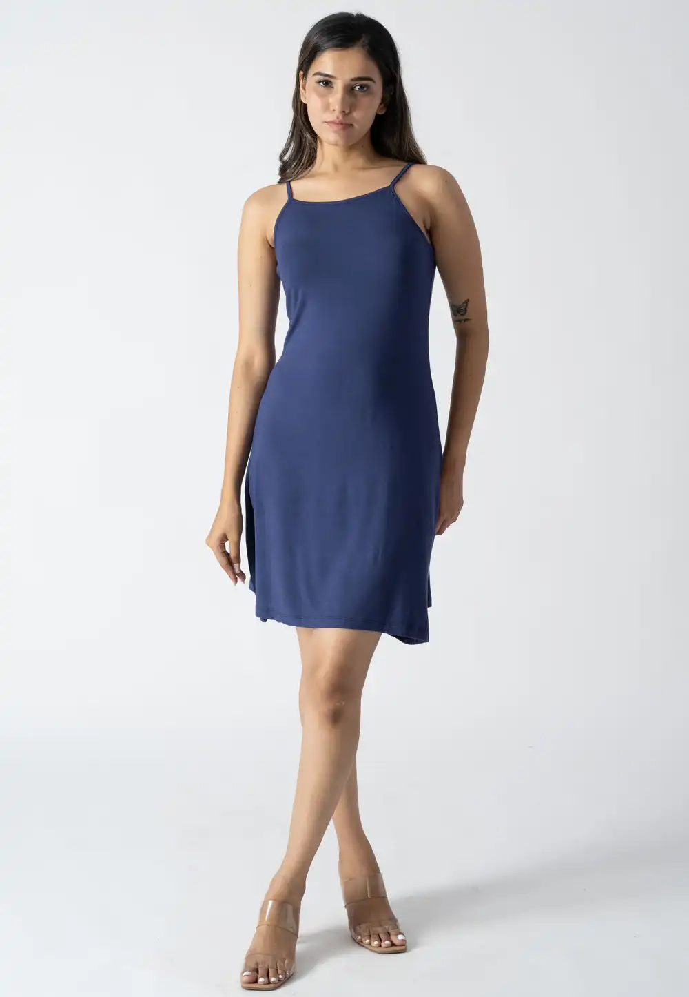 Navy Blue Cotton Skater Dress 313245
