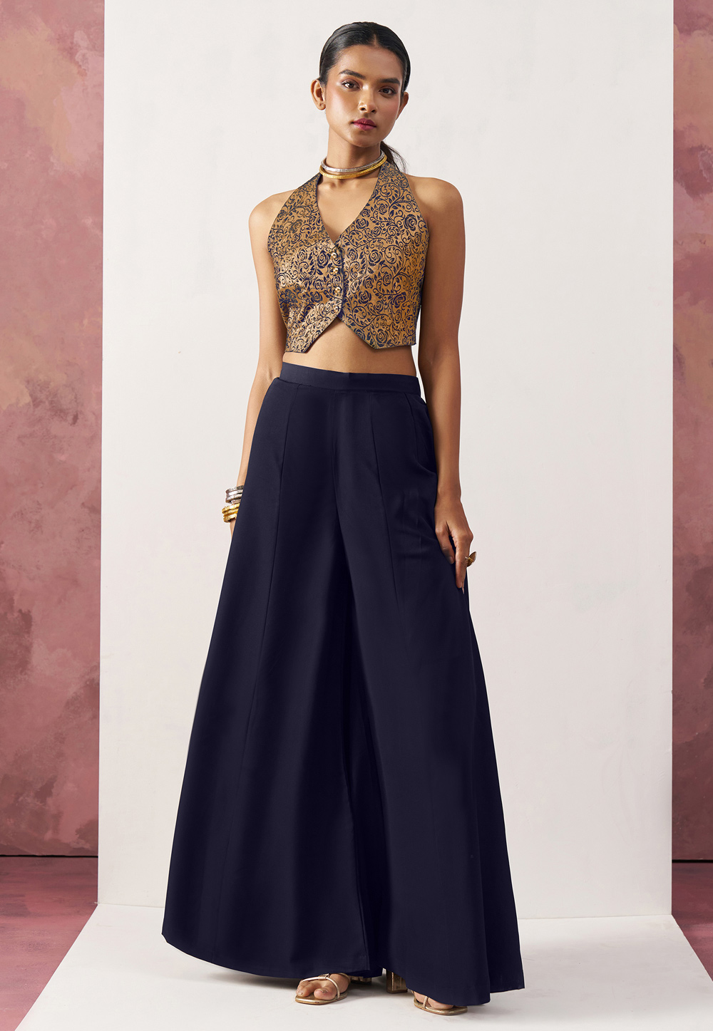 Navy Blue Crepe Readymade A Line Lehenga Choli 306882